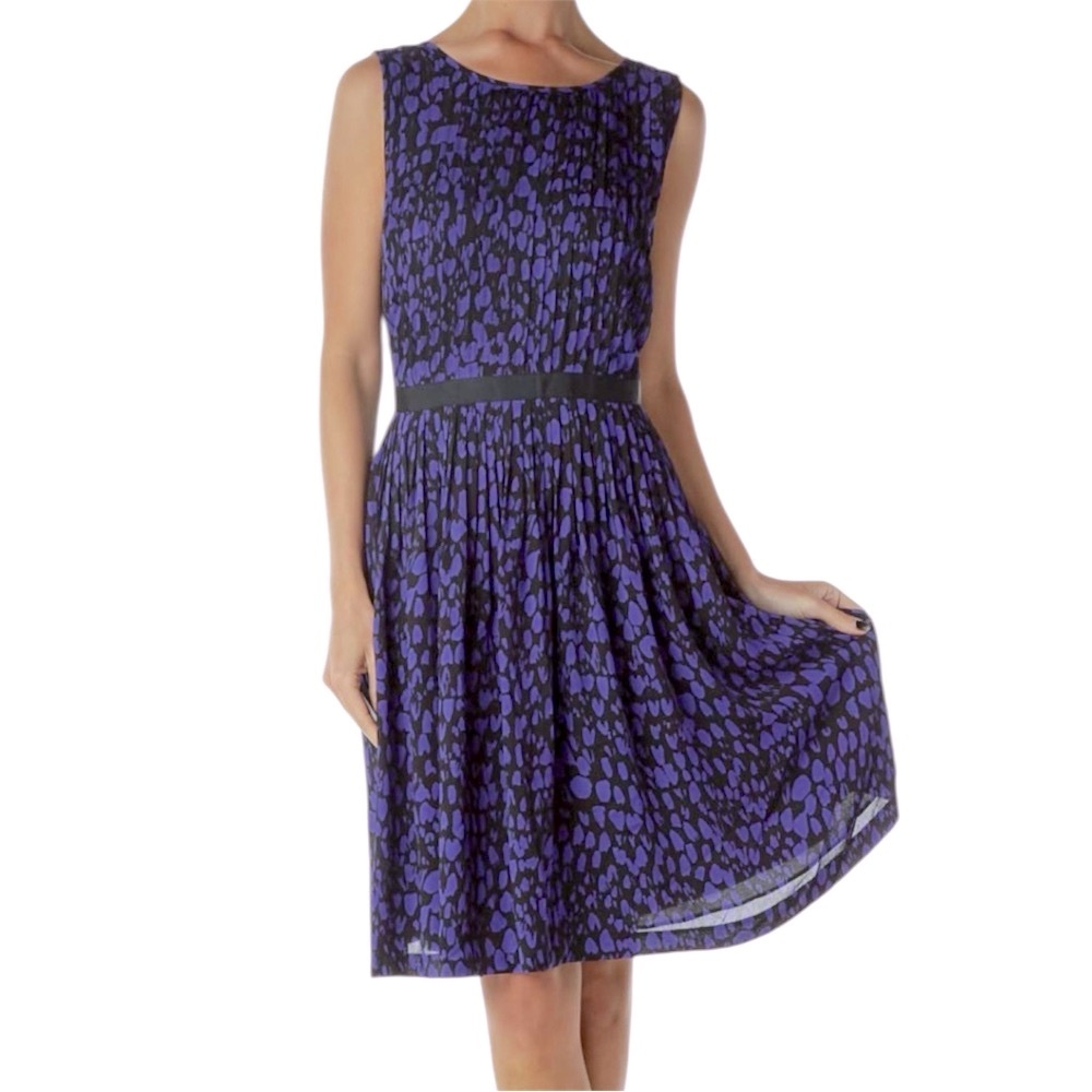 Ann Taylor Loft Pleated Dress -flowy, ribbon waist, keyhole back,zipper w ribbon